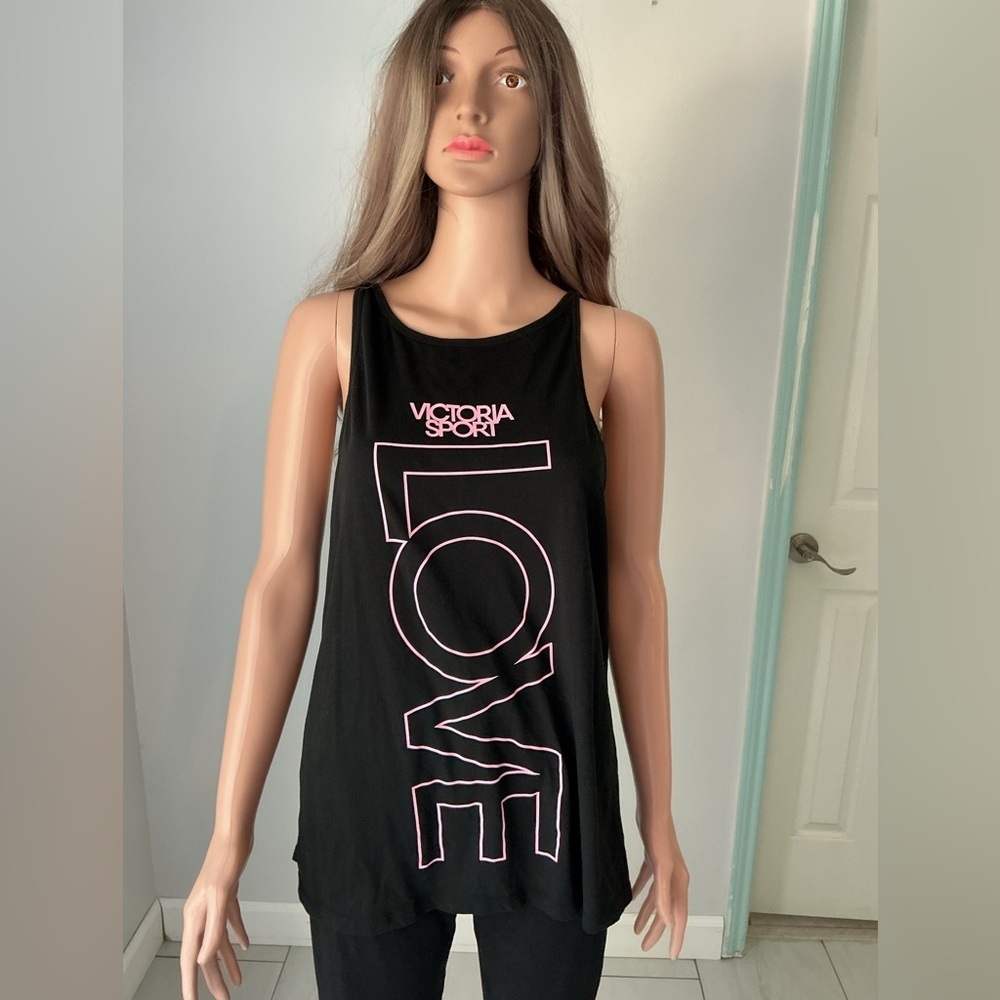 Victoria Sport Black Tank Top with Pink Accents